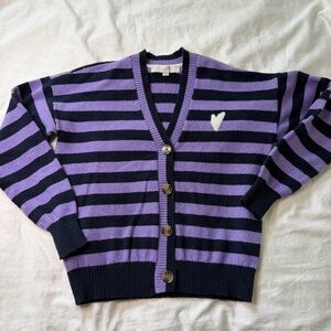 LOFT Purple and Black Striped Cardigan